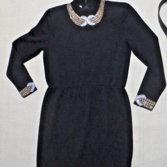 St John Evening Black Beaded Knit Dress - Picture 4 of 8